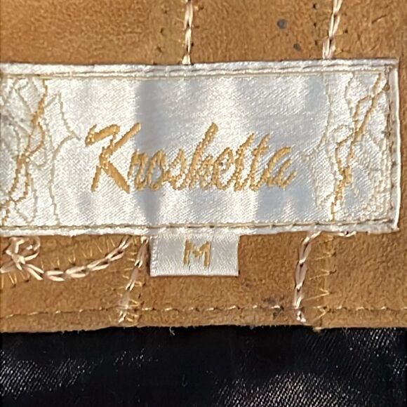 Kroshetta Tan/Camel Suede Cropped Patchwork Jacket Size M - Picture 11 of 14